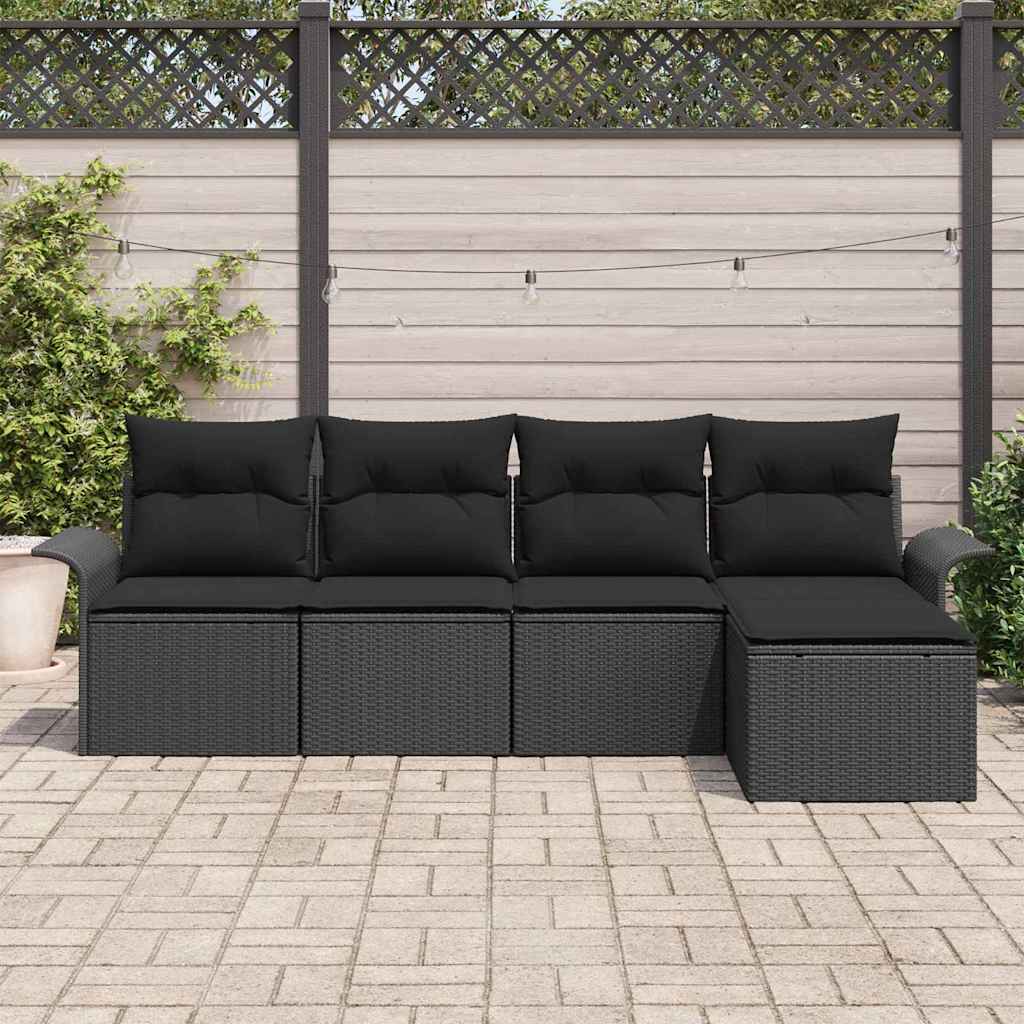 Canapea de exterior cu pernă 5 pcs Negru poliratan GartenMobel Dekor