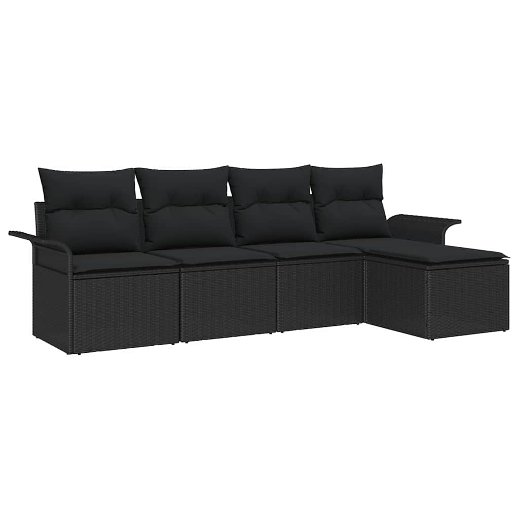 Canapea de exterior cu pernă 5 pcs Negru poliratan GartenMobel Dekor