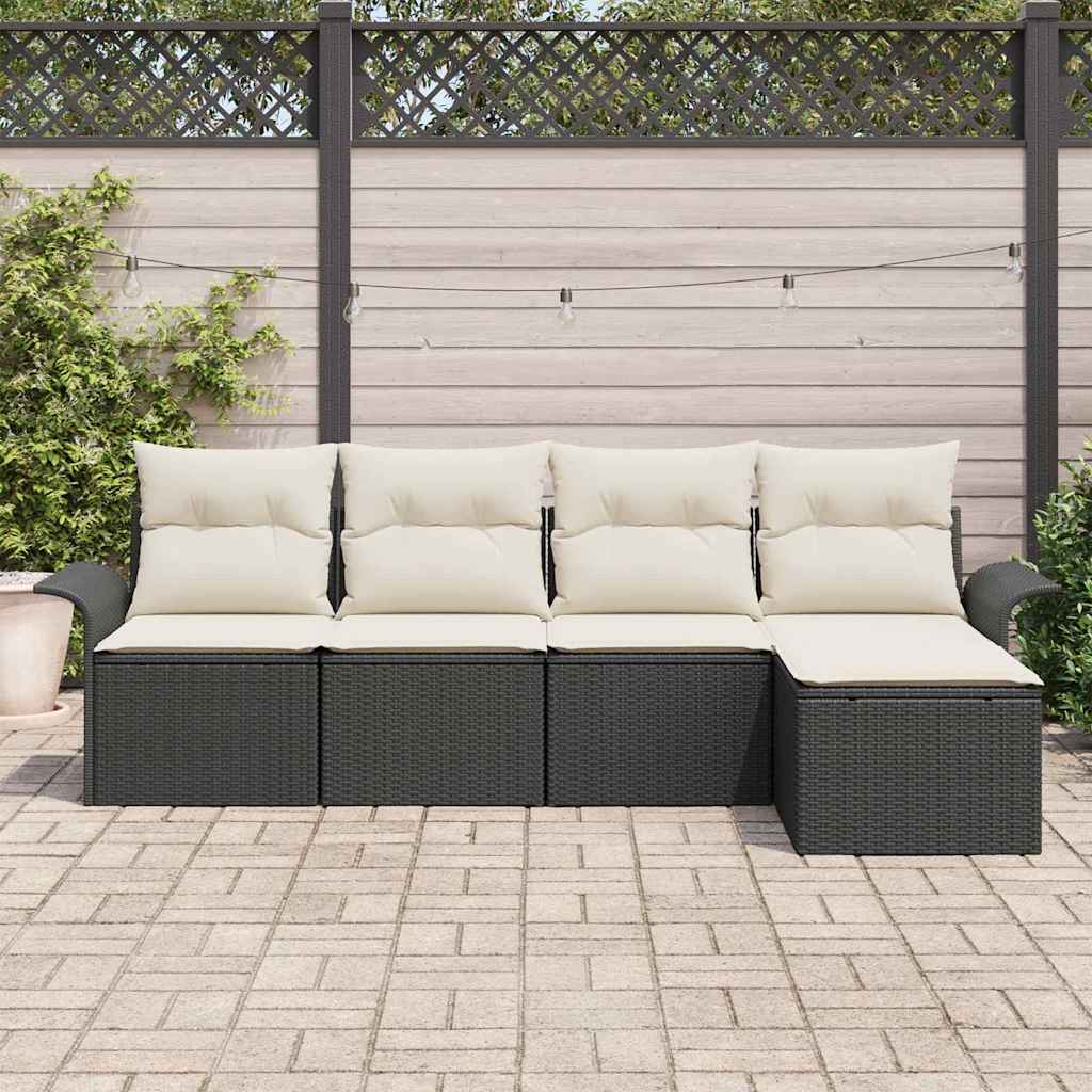 Canapea de exterior cu pernă 5 pcs Negru poliratan GartenMobel Dekor