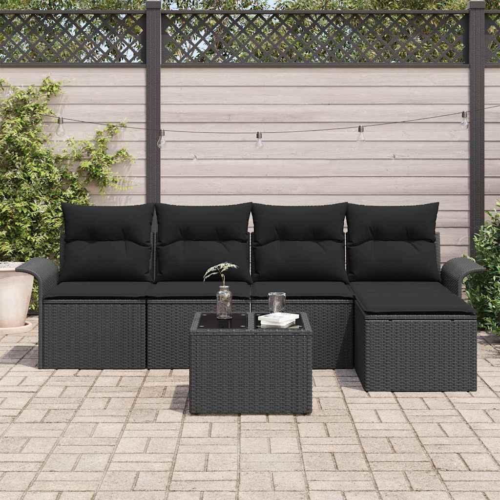 Canapea de exterior cu pernă 6 pcs Negru poliratan GartenMobel Dekor