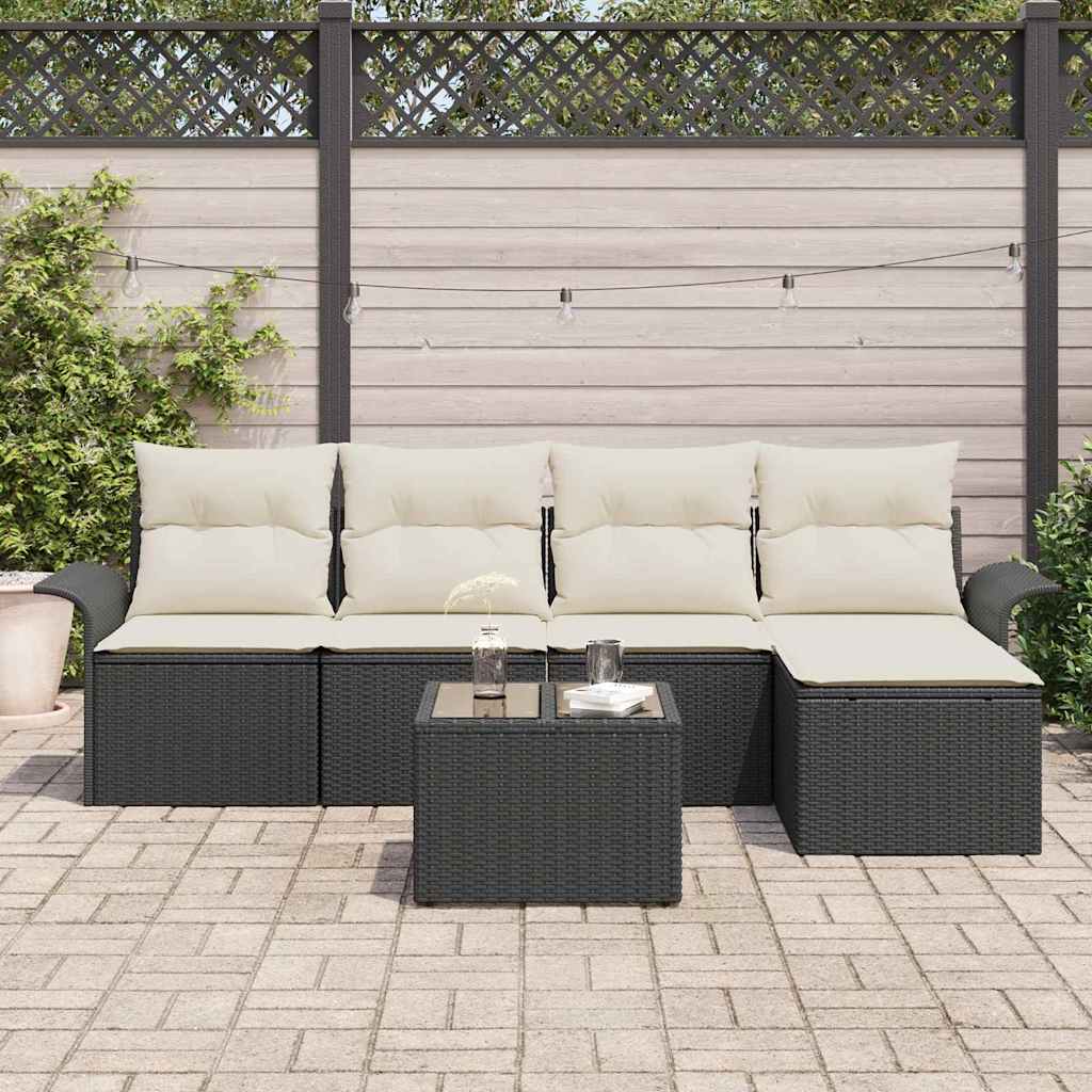 Canapea de exterior cu pernă 6 pcs Negru poliratan GartenMobel Dekor