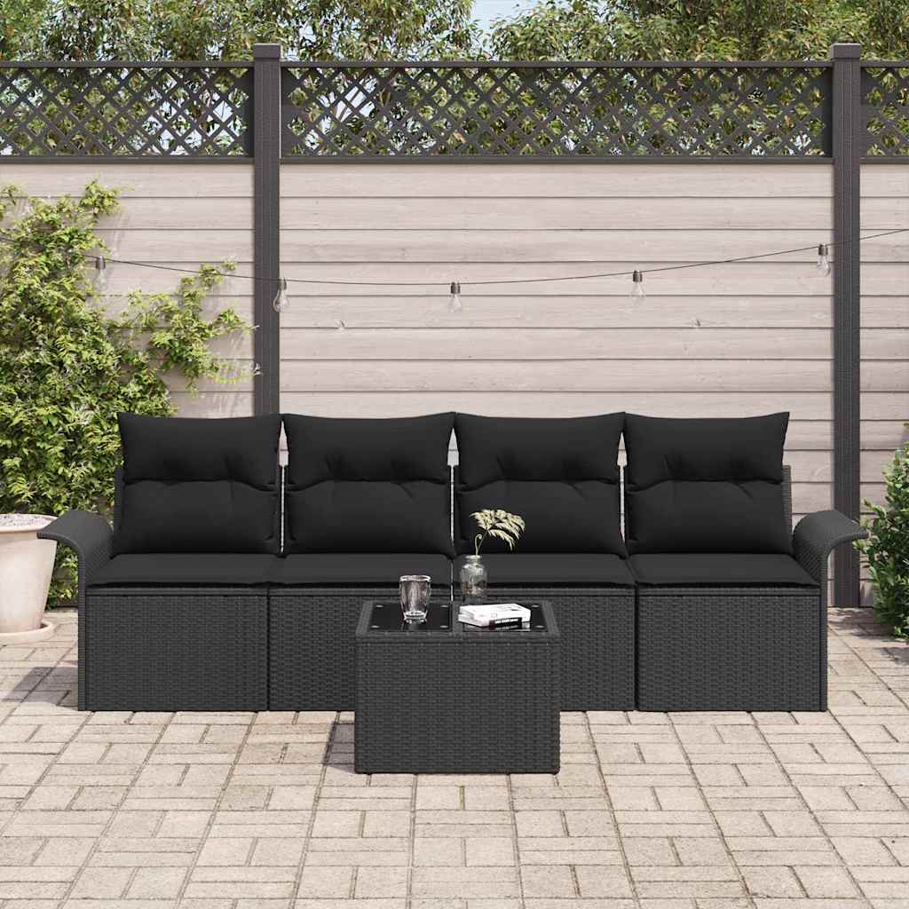 Set de canapea cu pernă 5 pcs Negru poliratan GartenMobel Dekor