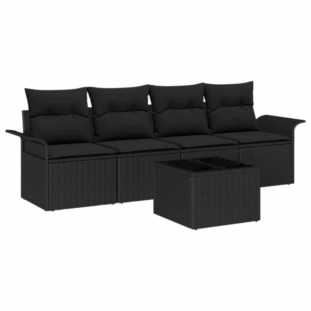 Set de canapea cu pernă 5 pcs Negru poliratan GartenMobel Dekor
