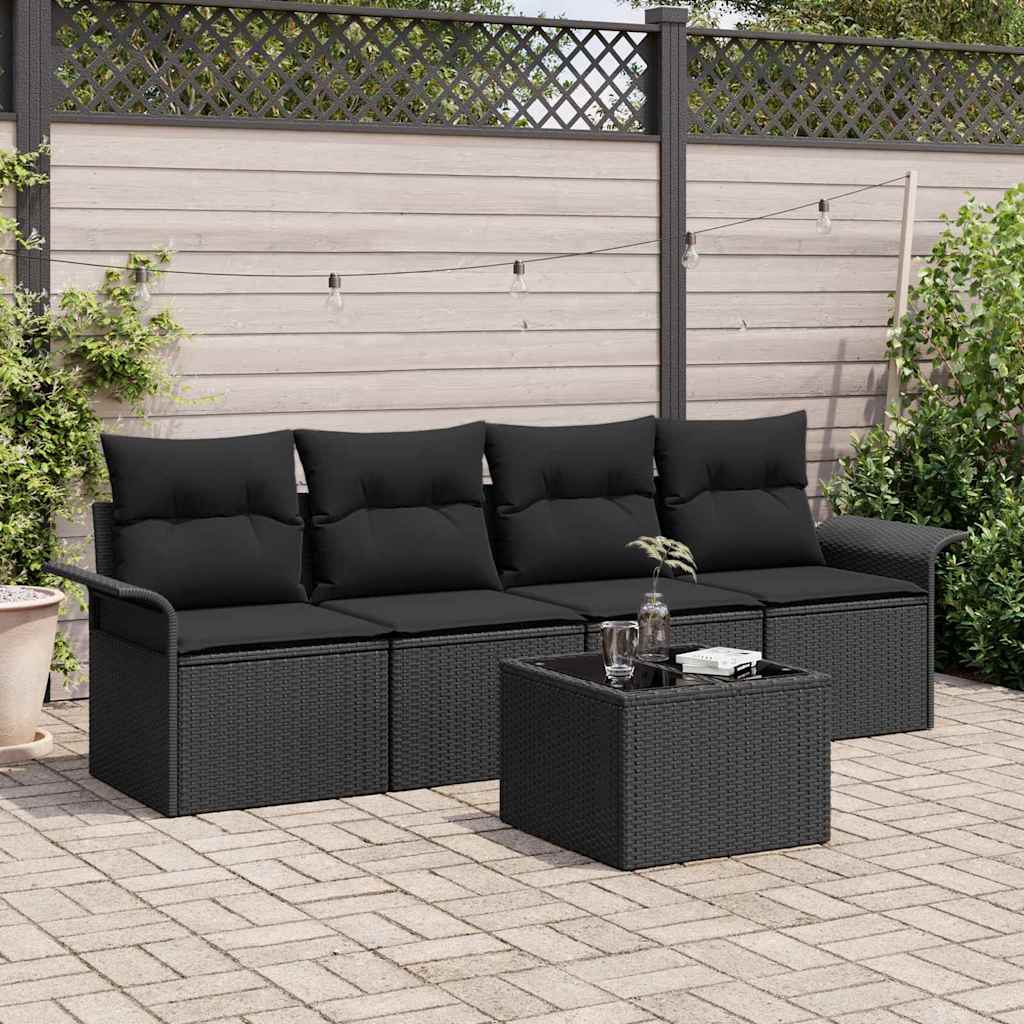 Set de canapea cu pernă 5 pcs Negru poliratan GartenMobel Dekor