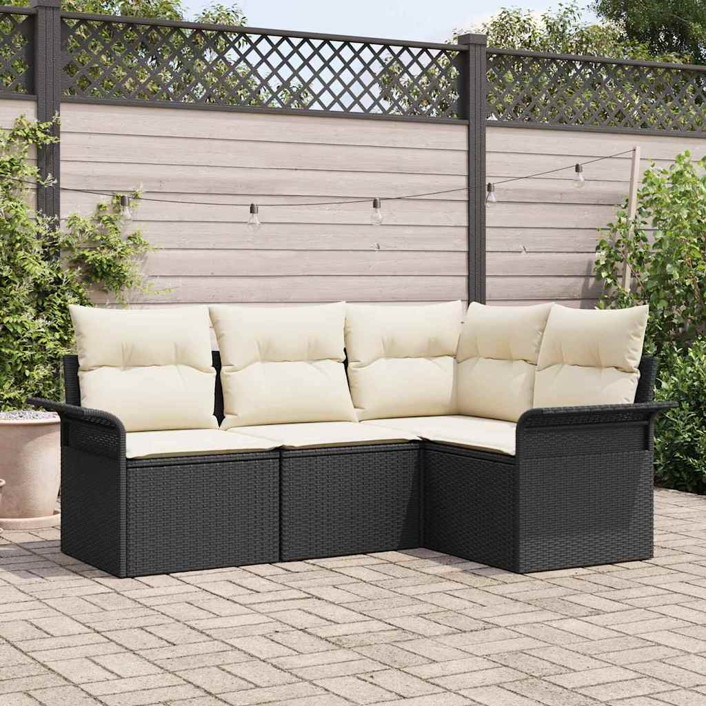Set de canapele pentru grădină cu pernă 4 pcs Negru poliratan GartenMobel Dekor