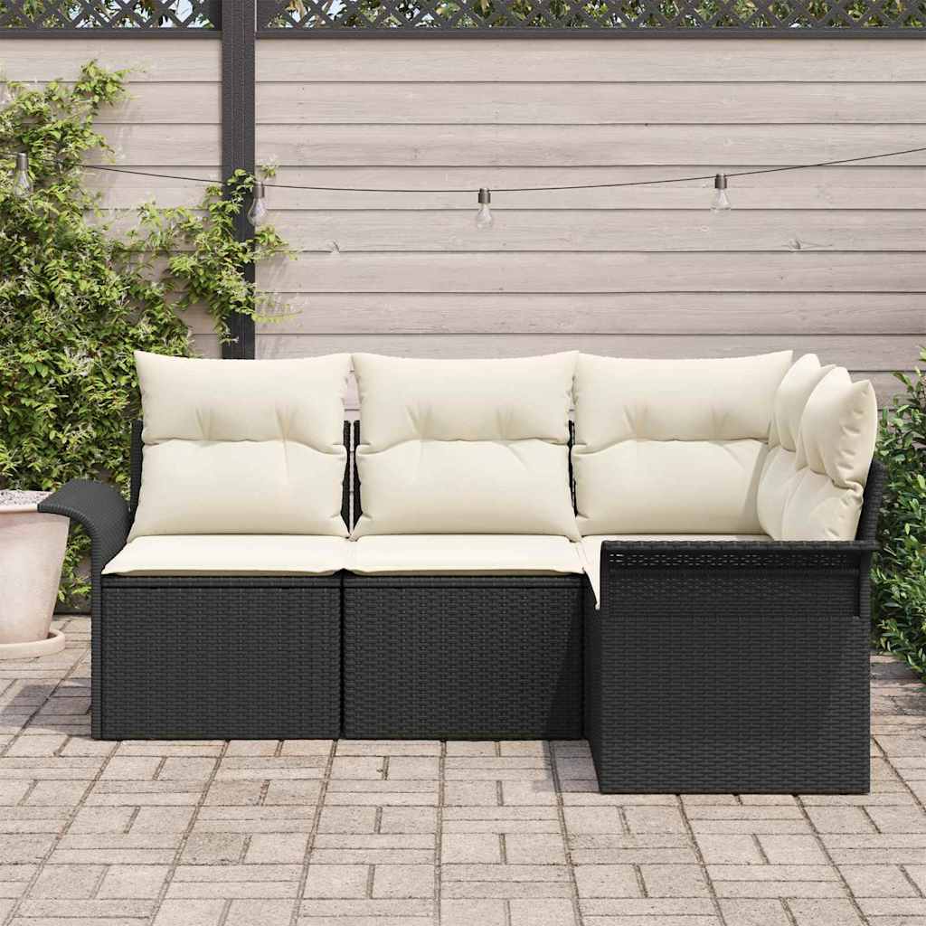 Set de canapele pentru grădină cu pernă 4 pcs Negru poliratan GartenMobel Dekor