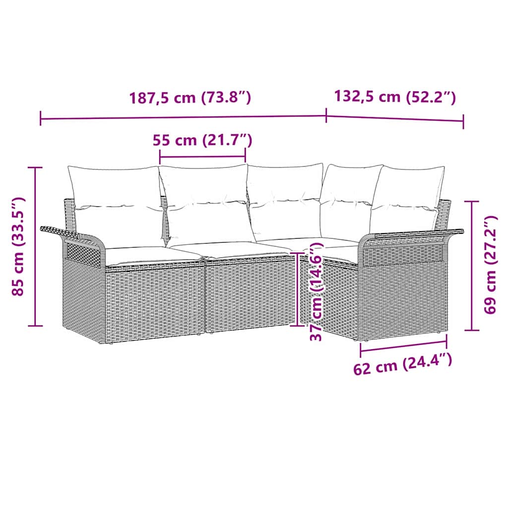 Set de canapele pentru grădină cu pernă 4 pcs Negru poliratan GartenMobel Dekor