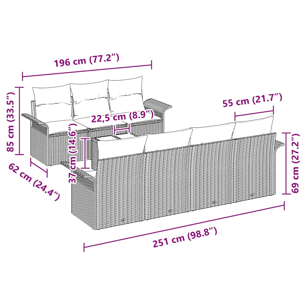 Set de canapele pentru grădină cu pernă 8 pcs Maro poliratan GartenMobel Dekor