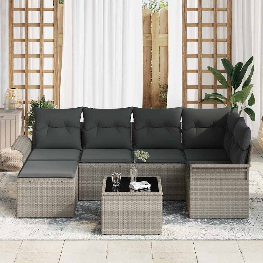 Set de canapele pentru grădină 7 pcs Gri deschis Rattan poli GartenMobel Dekor