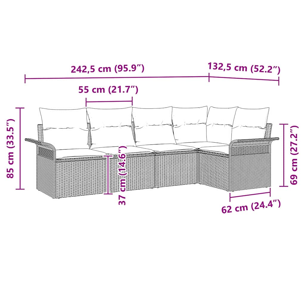 Set de canapele pentru grădină cu pernă 5 pcs Maro poliratan GartenMobel Dekor
