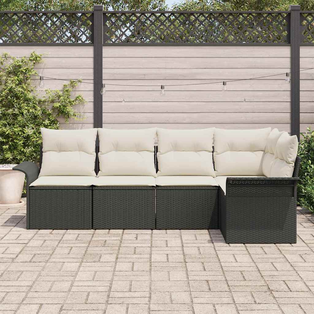 Set de canapele pentru grădină cu pernă 5 pcs Negru poliratan GartenMobel Dekor