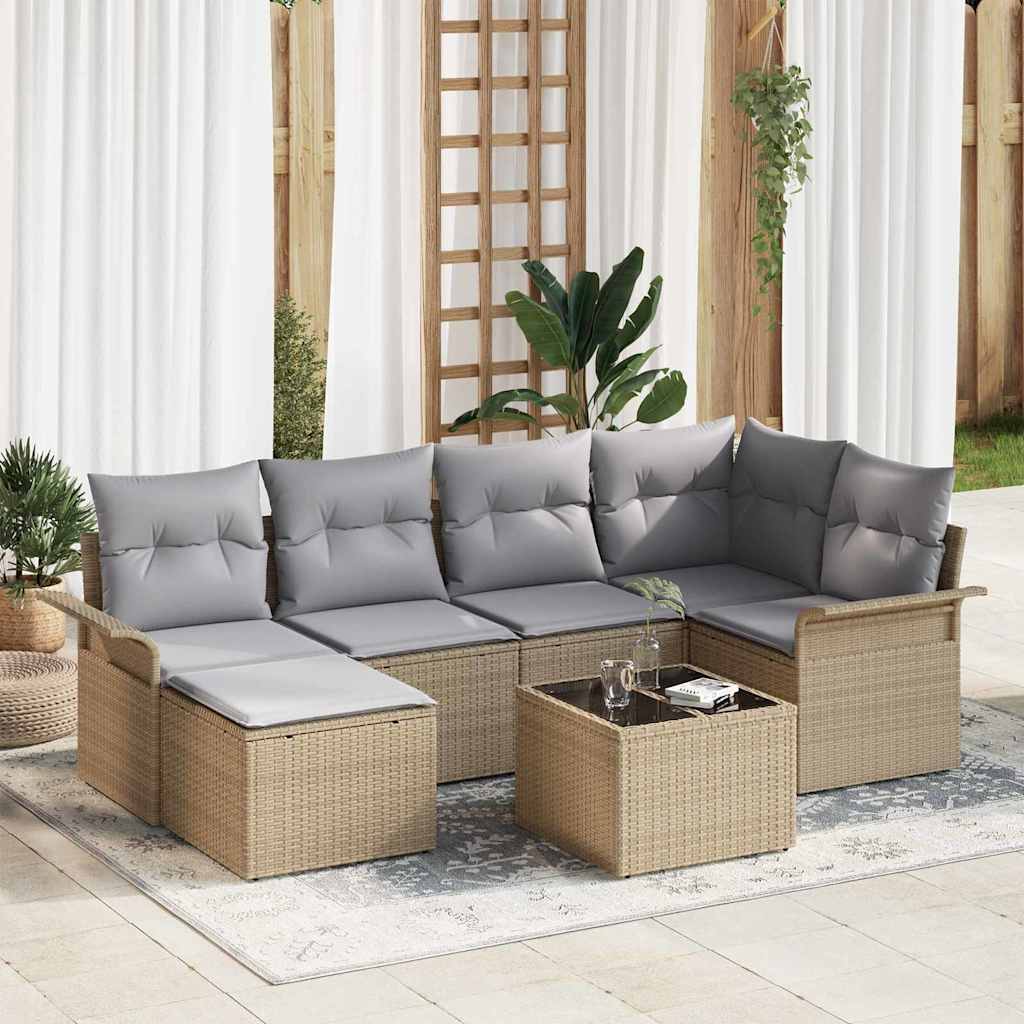 Set de canapele pentru grădină cu pernă 7 pcs Bej Rattan poli GartenMobel Dekor