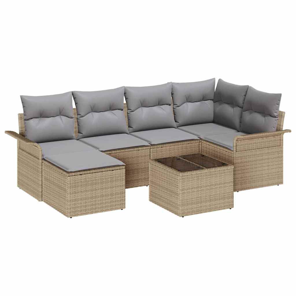 Set de canapele pentru grădină cu pernă 7 pcs Bej Rattan poli GartenMobel Dekor