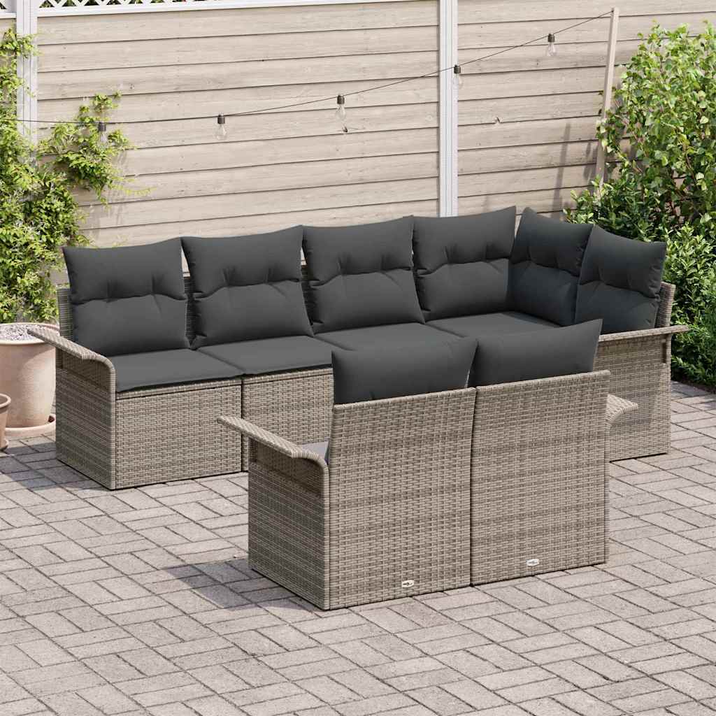 Set de canapele pentru grădină cu pernă 7 pcs Gri poliratan GartenMobel Dekor