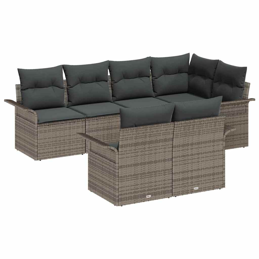 Set de canapele pentru grădină cu pernă 7 pcs Gri poliratan GartenMobel Dekor