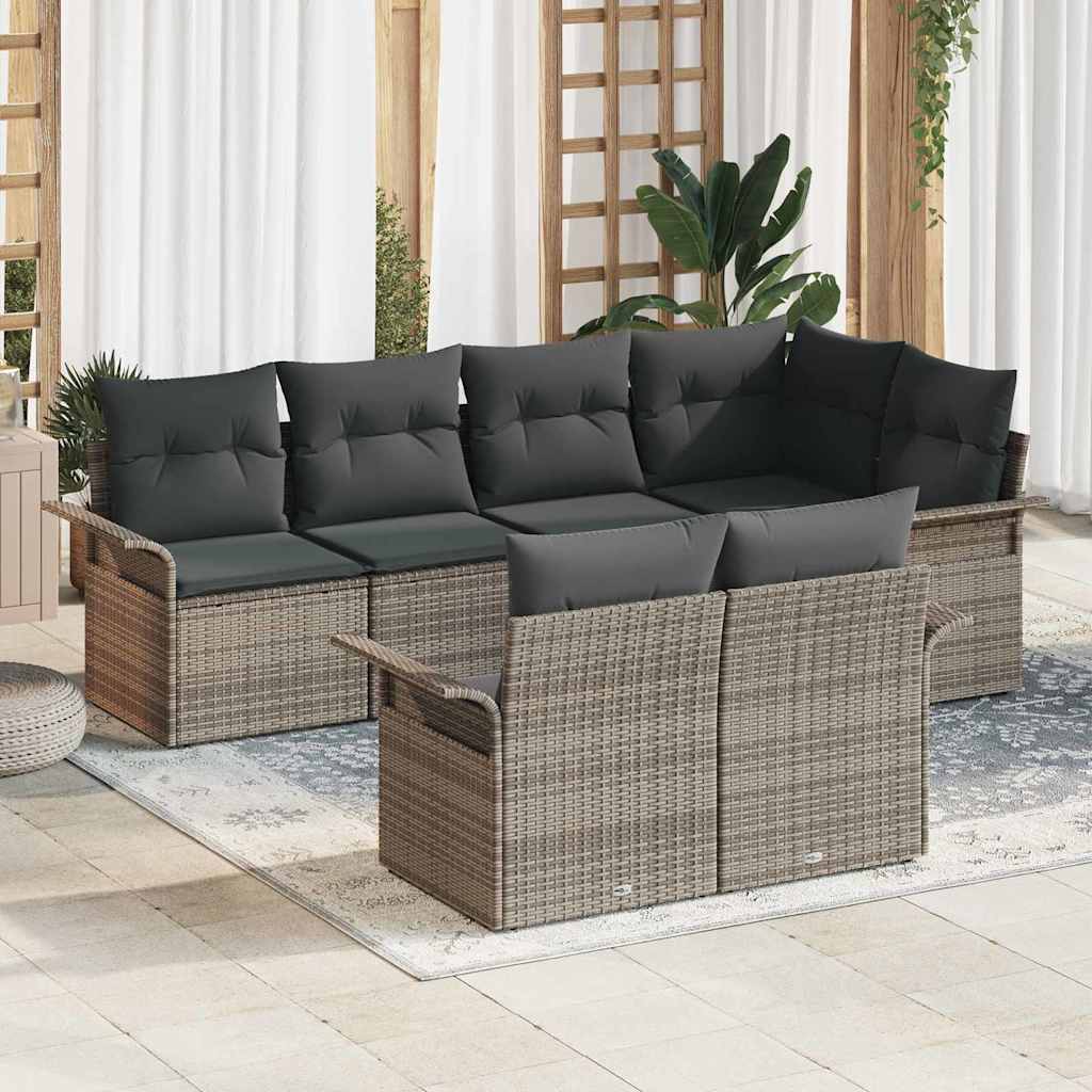 Set de canapele pentru grădină cu pernă 7 pcs Gri poliratan GartenMobel Dekor