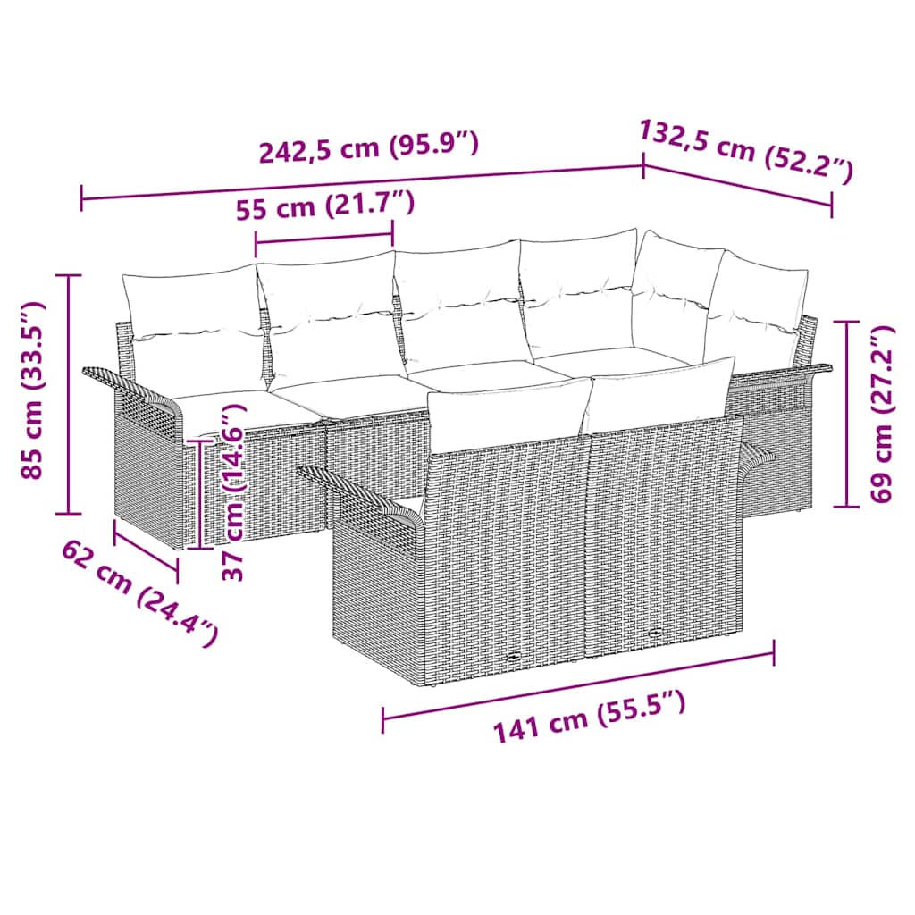 Set de canapele pentru grădină cu pernă 7 pcs Gri poliratan GartenMobel Dekor