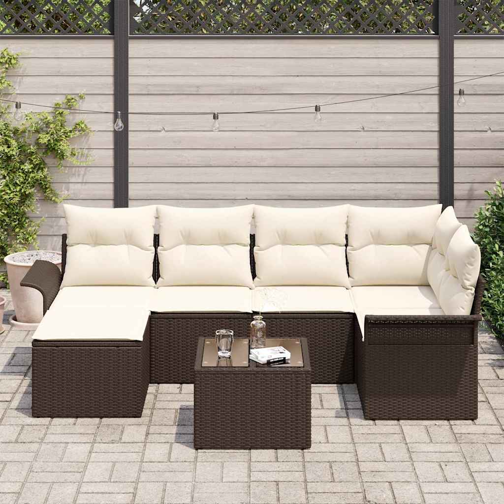 Set de canapele pentru grădină cu pernă 7 pcs Maro Rattan poli GartenMobel Dekor