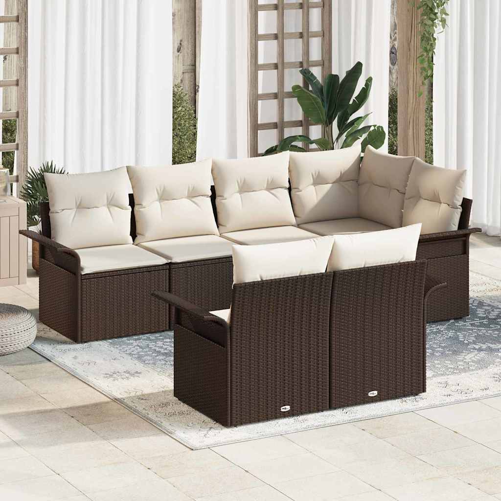 Set de canapele pentru grădină cu pernă 7 pcs Maro poliratan GartenMobel Dekor