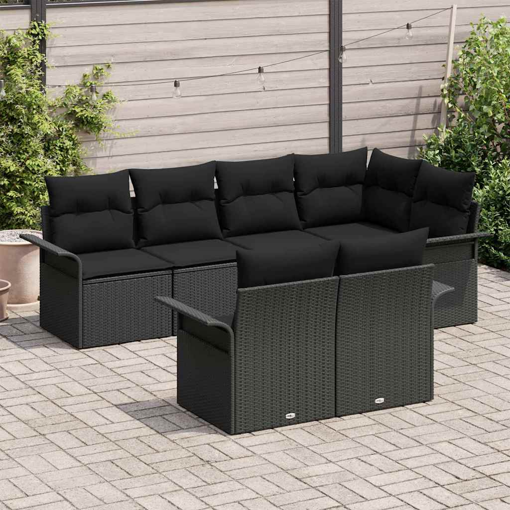 Set de canapele pentru grădină cu pernă 7 pcs Negru poliratan GartenMobel Dekor