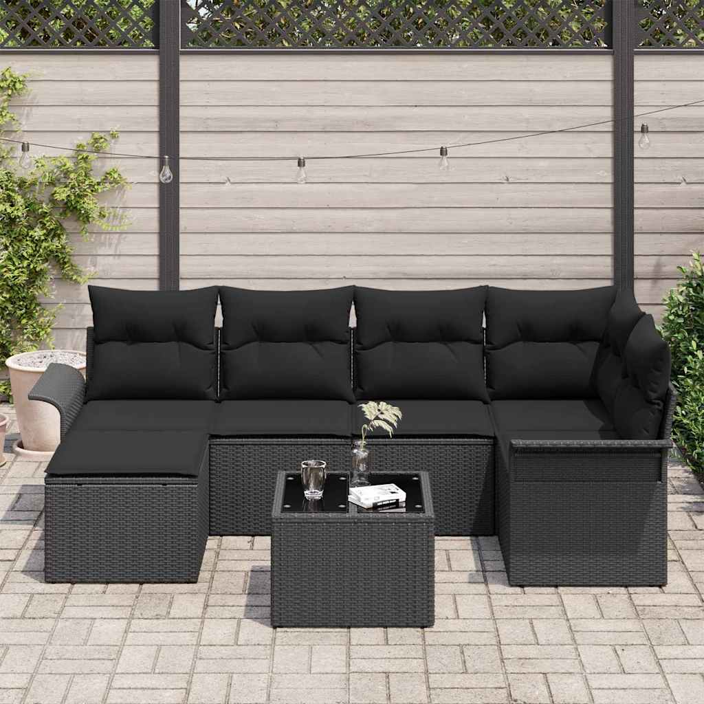Set de canapele pentru grădină cu pernă 7 pcs Negru poliratan GartenMobel Dekor