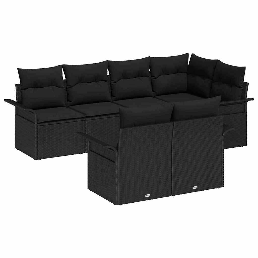 Set de canapele pentru grădină cu pernă 7 pcs Negru poliratan GartenMobel Dekor