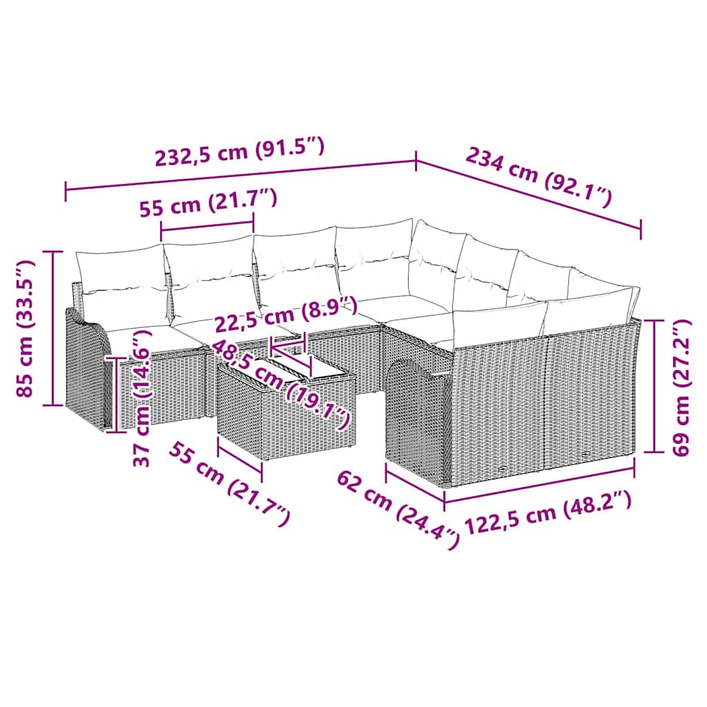 Set de canapele pentru grădină cu pernă 9 pcs Negru poliratan GartenMobel Dekor