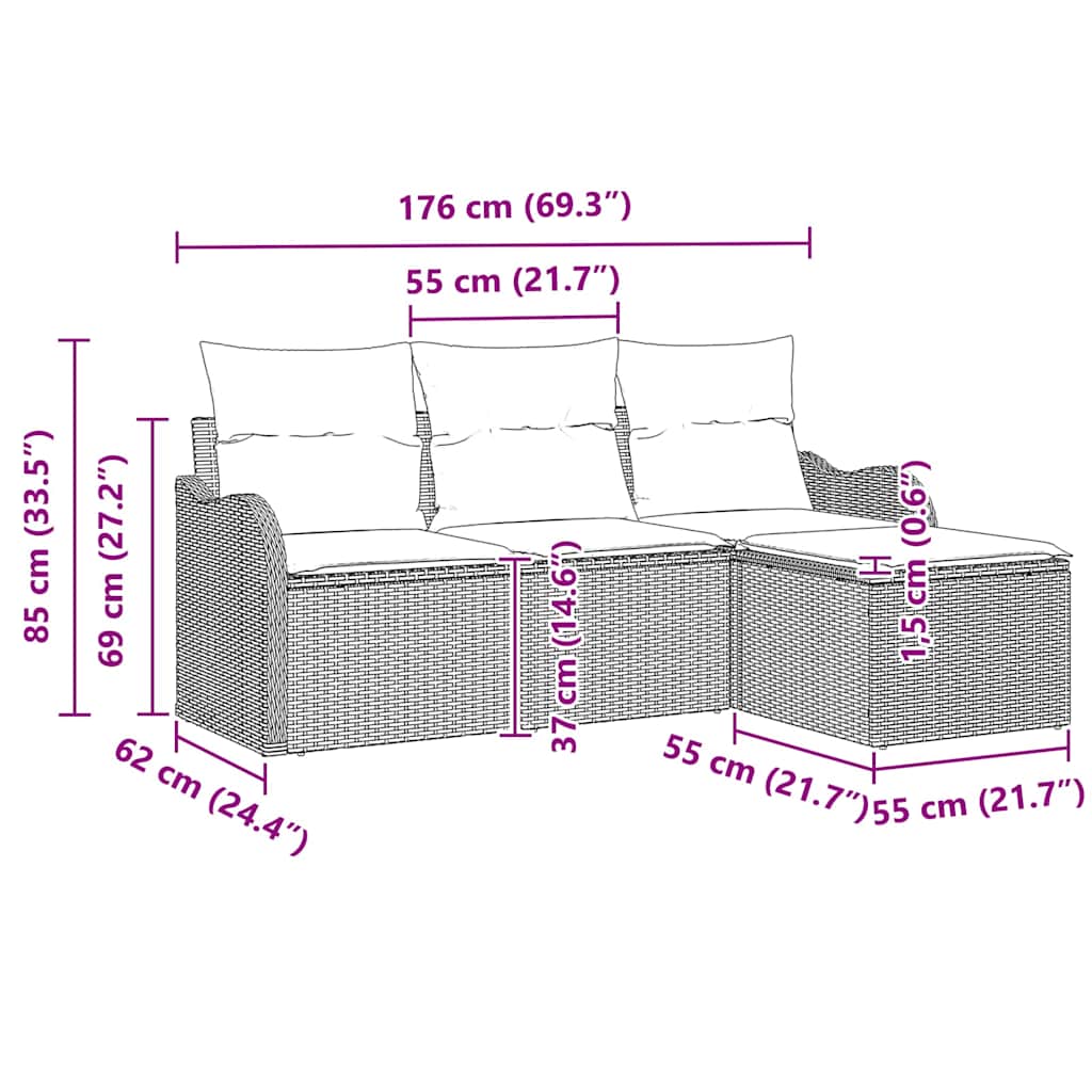 Set de canapele pentru grădină 4 pcs Gri deschis Rattan poli GartenMobel Dekor