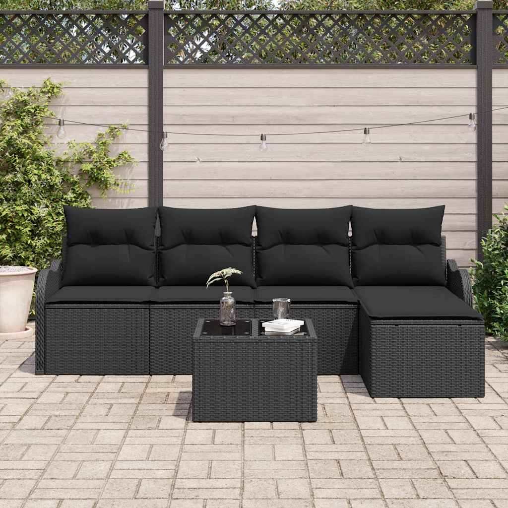Set de canapele pentru grădină 6 pcs Negru poliratan GartenMobel Dekor