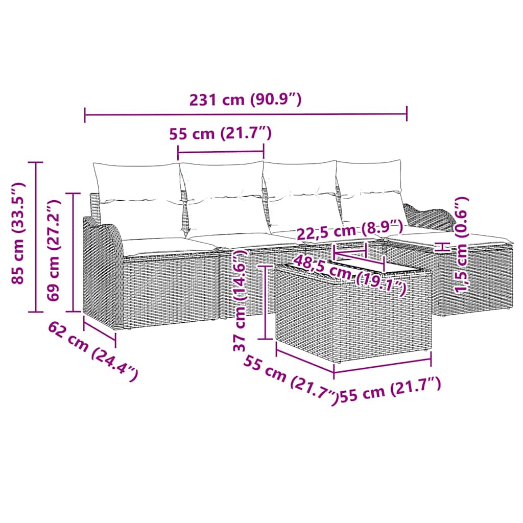 Set de canapele pentru grădină 6 pcs Negru poliratan GartenMobel Dekor