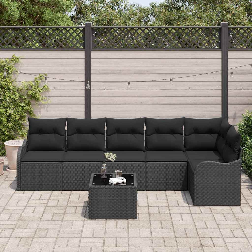 Set de canapele pentru grădină 7 pcs Negru poliratan GartenMobel Dekor
