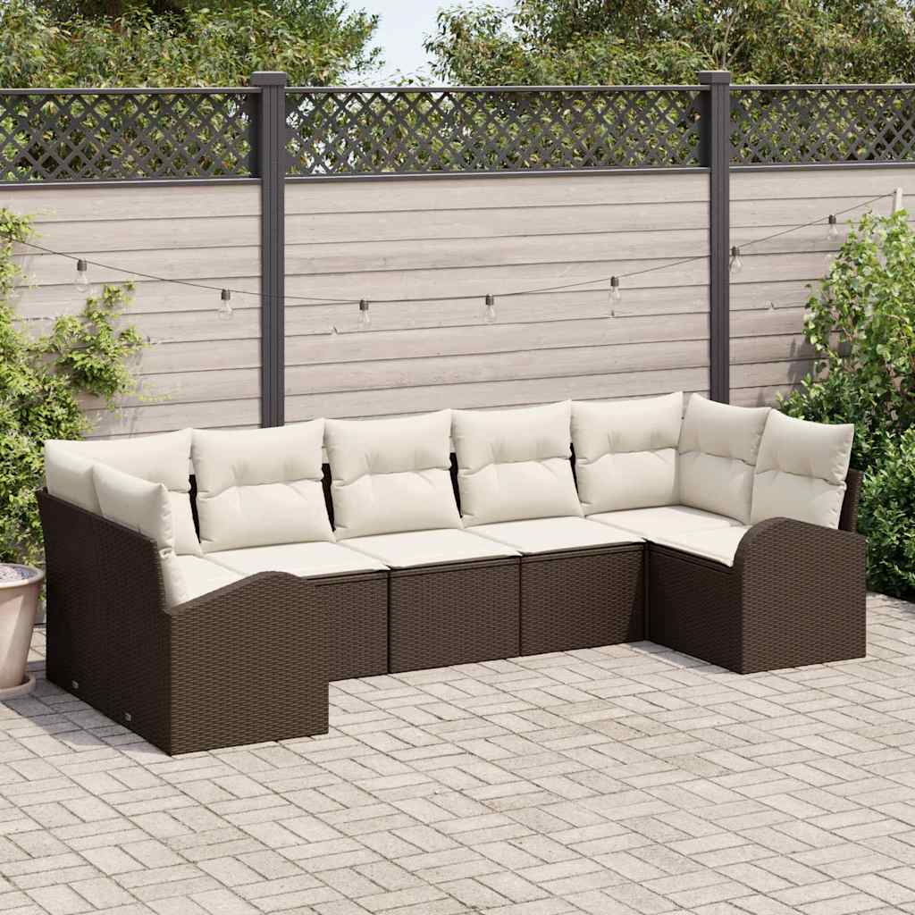 Set de canapele pentru grădină cu pernă 7 pcs Maro Poli Rattan GartenMobel Dekor