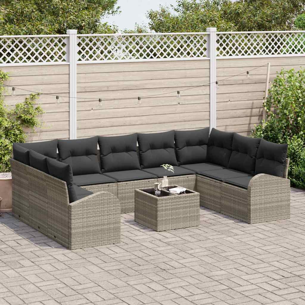 Set de canapea cu pernă 10 pcs Gri deschis Poli Rattan GartenMobel Dekor