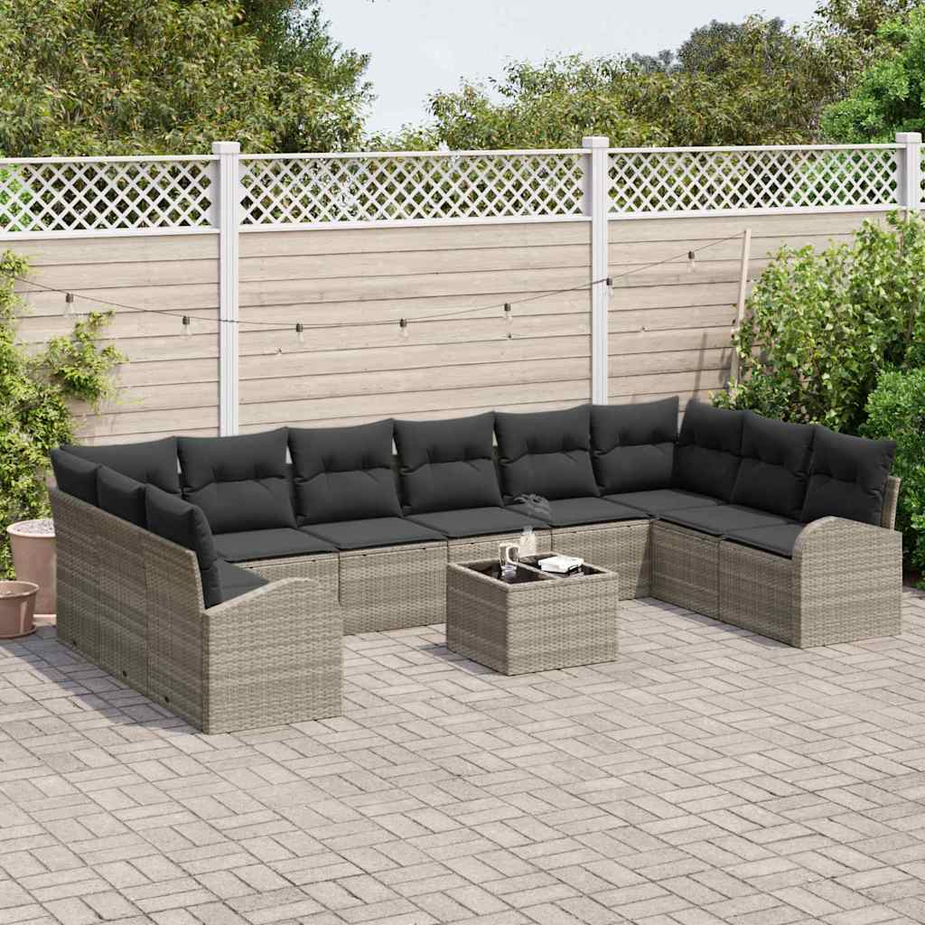 Set de canapea cu pernă 11 pcs Gri deschis Poliratan GartenMobel Dekor