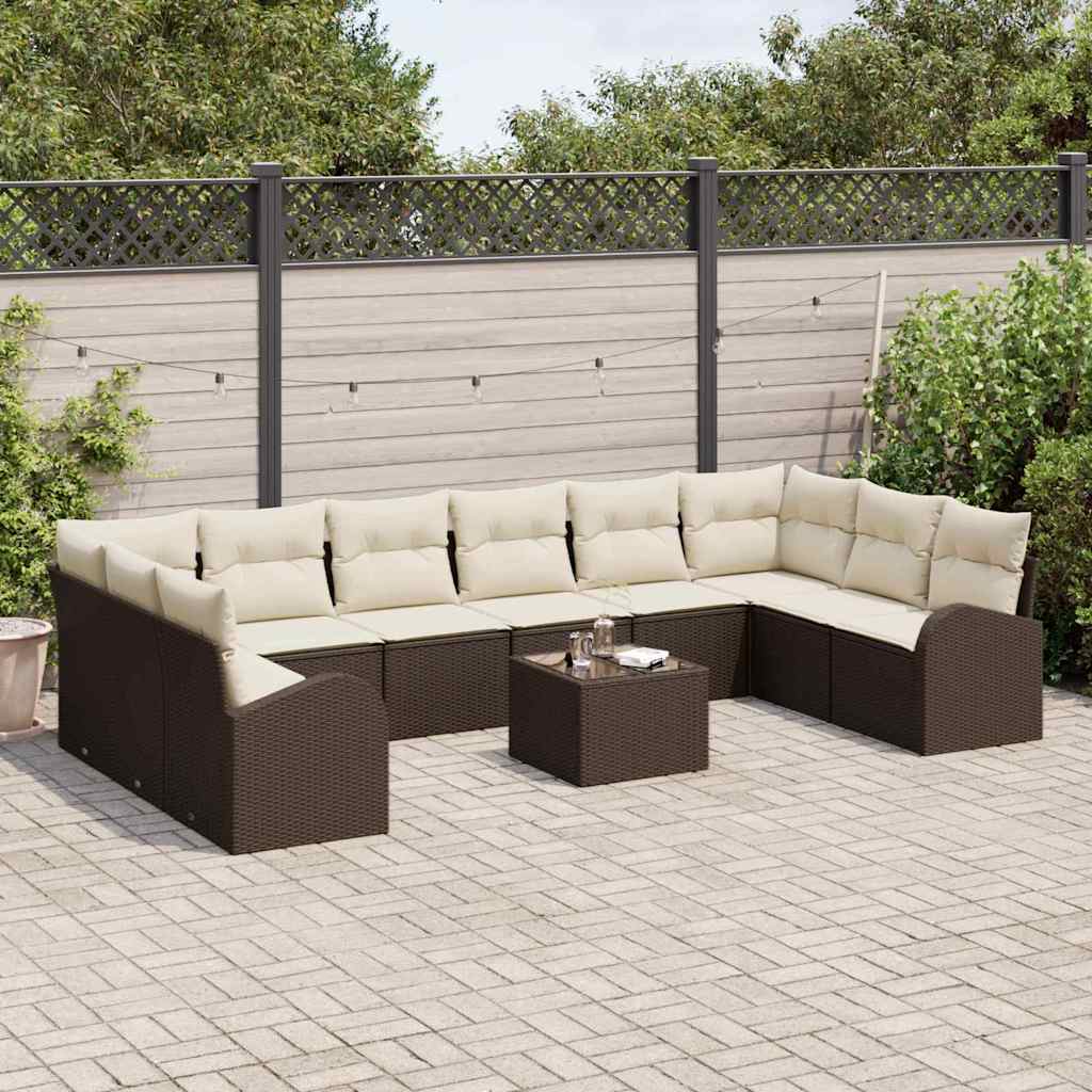 Set de canapea cu pernă 11 pcs Maro Poliratan GartenMobel Dekor