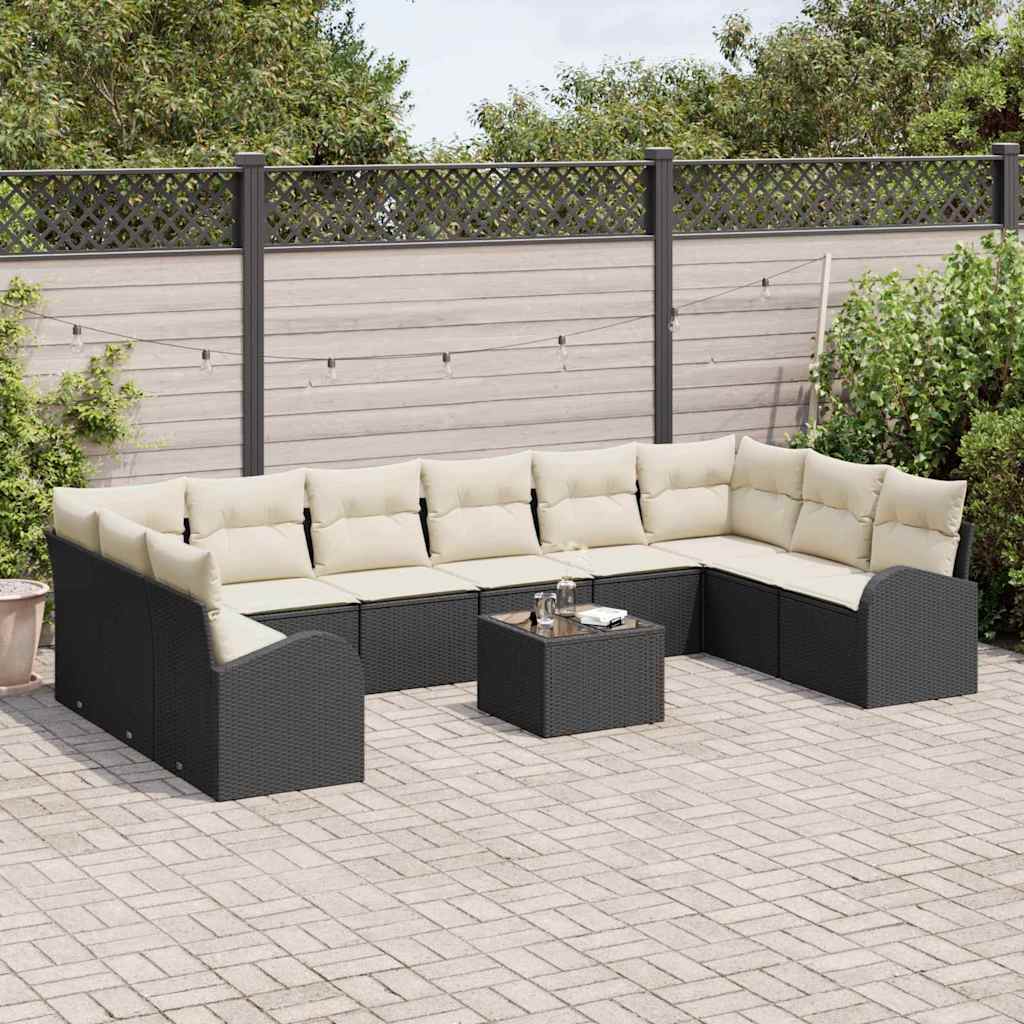 Set de canapea cu pernă 11 pcs Negru Poliratan GartenMobel Dekor