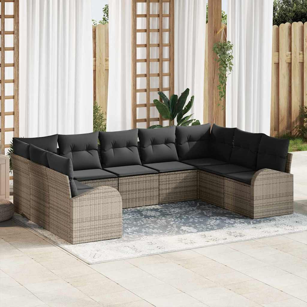 Set de canapea cu pernă 9 pcs Gri Poli Rattan GartenMobel Dekor
