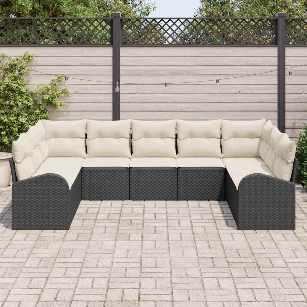 Set de canapea cu pernă 9 pcs Negru Poli Rattan GartenMobel Dekor