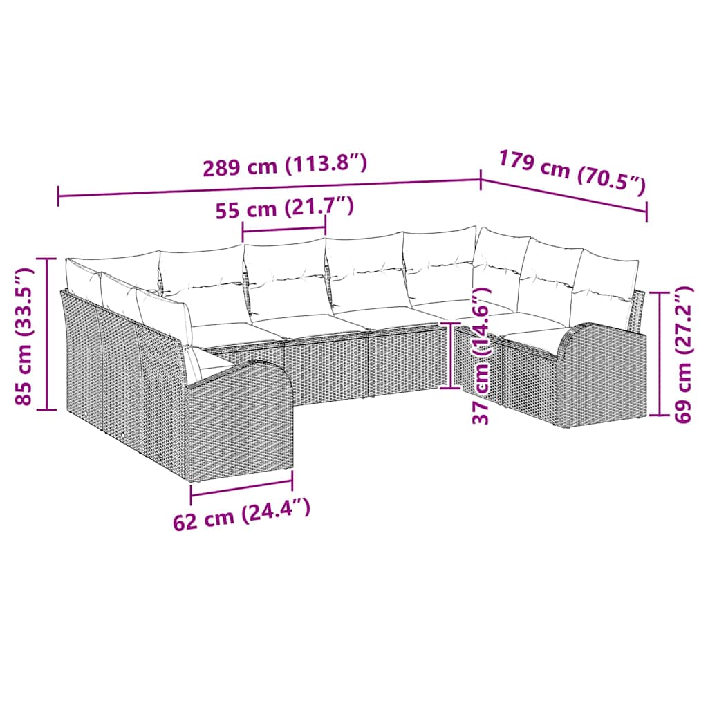 Set de canapea cu pernă 9 pcs Negru Poli Rattan GartenMobel Dekor
