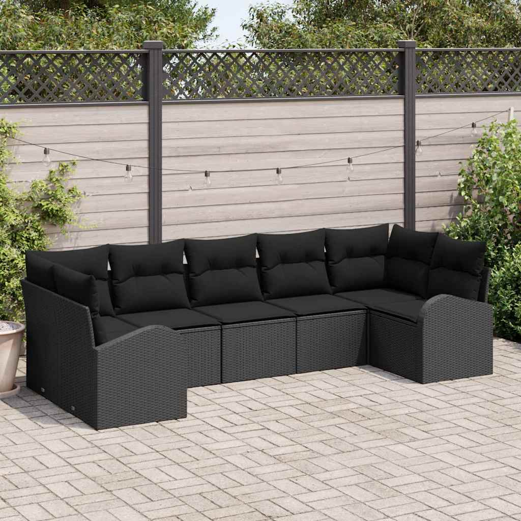 Set de canapele pentru grădină cu pernă 7 pcs Negru Poli Rattan GartenMobel Dekor
