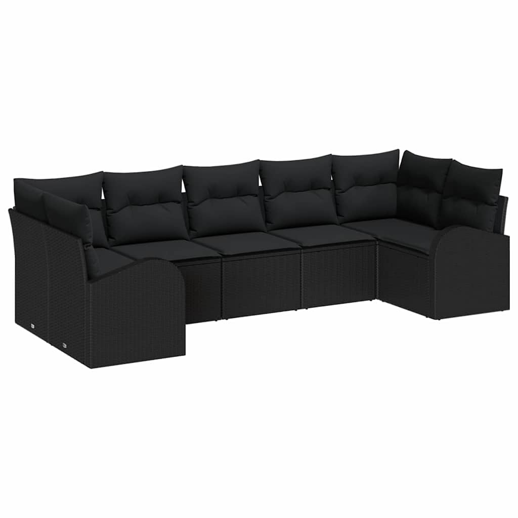 Set de canapele pentru grădină cu pernă 7 pcs Negru Poli Rattan GartenMobel Dekor