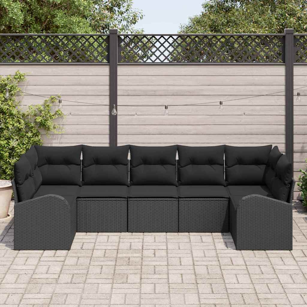 Set de canapele pentru grădină cu pernă 7 pcs Negru Poli Rattan GartenMobel Dekor
