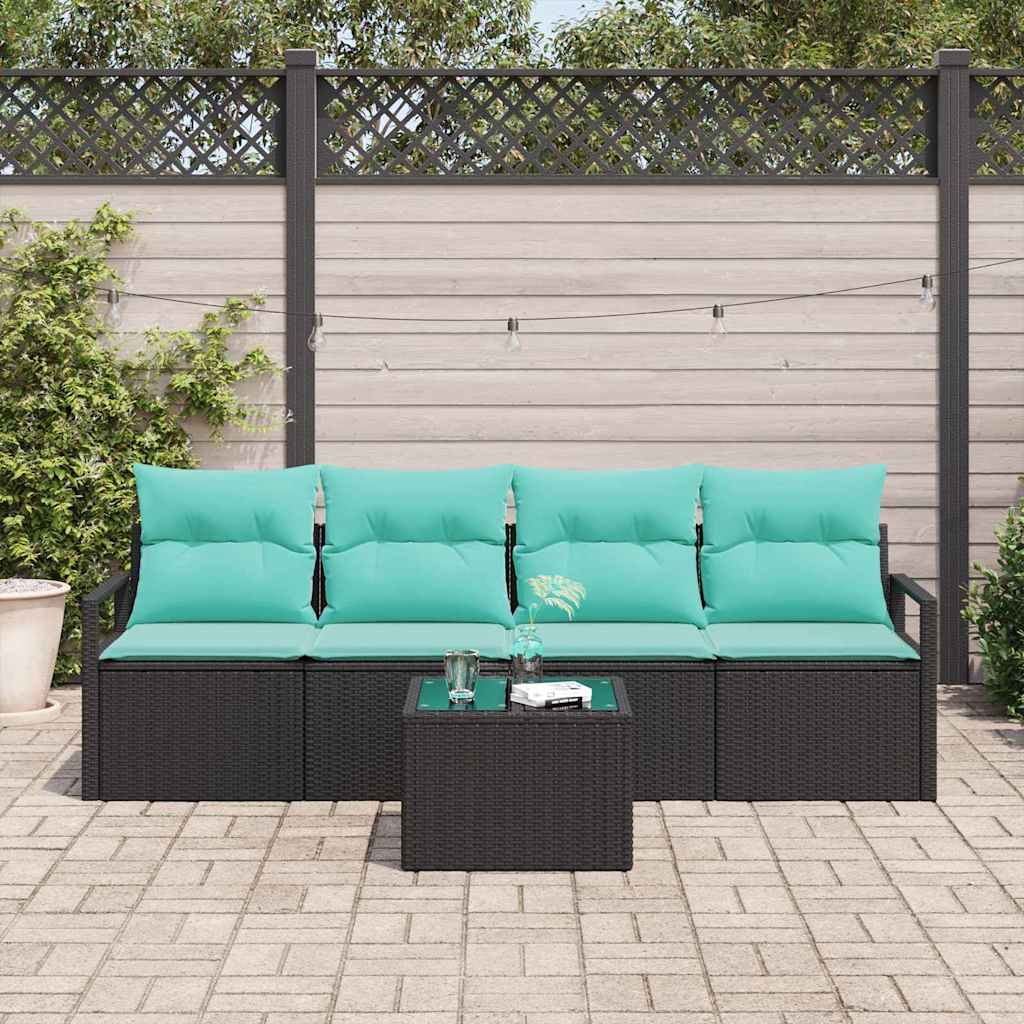 Set de canapea 5 pcs Negru și Turcoaz poliratan GartenMobel Dekor