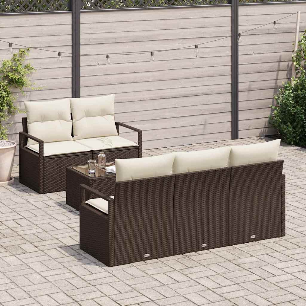 Set de canapea cu pernă Manual 6 pcs Maro și Crem poliratan GartenMobel Dekor