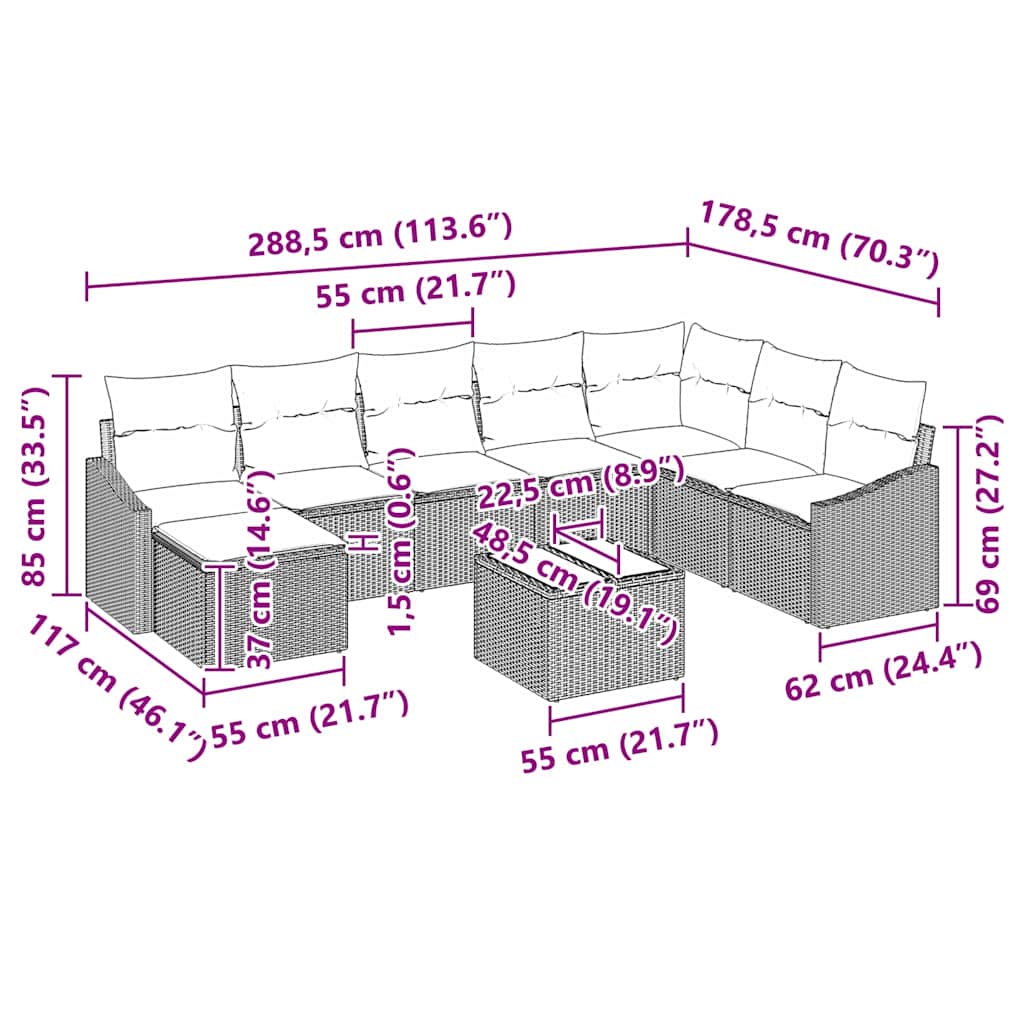 Set de canapea cu pernă 9 pcs Negru poliratan GartenMobel Dekor