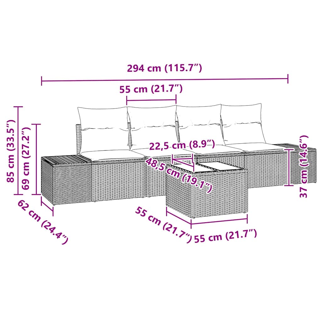 Set de canapea cu pernă Manual cu pernă 5 pcs Gri poliratan GartenMobel Dekor