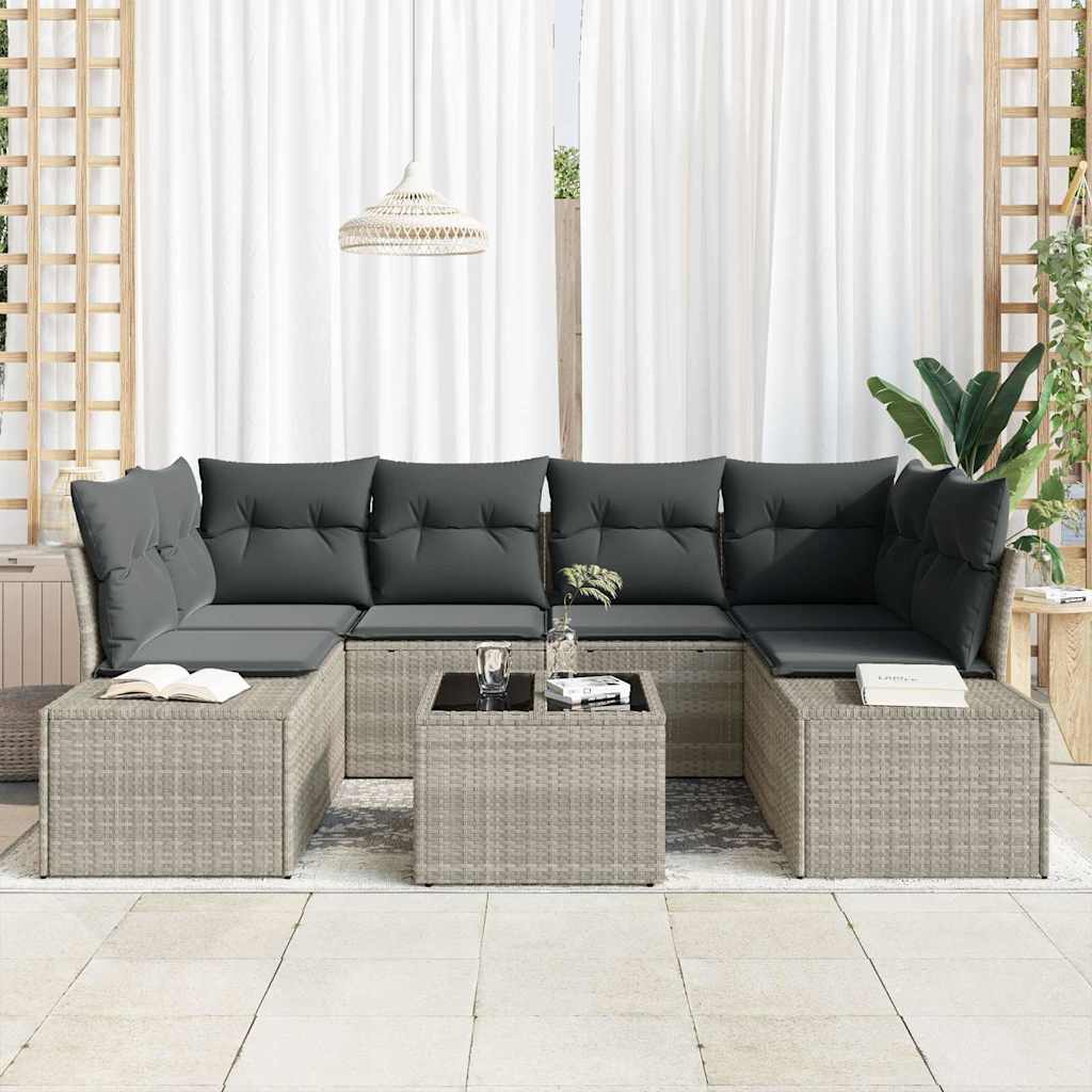 Set de canapele pentru grădină 7 pcs Gri deschis poliratan GartenMobel Dekor