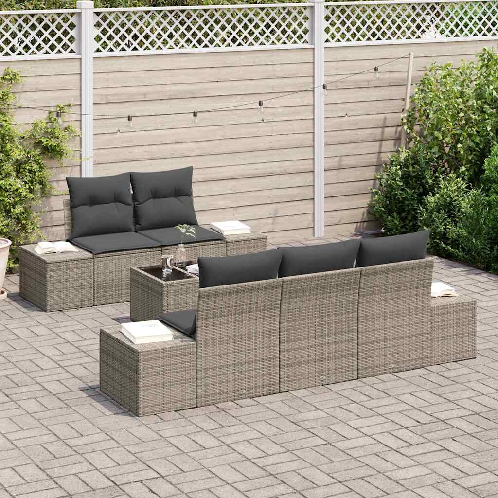 Set de canapele pentru grădină cu pernă 6 pcs Gri poliratan GartenMobel Dekor