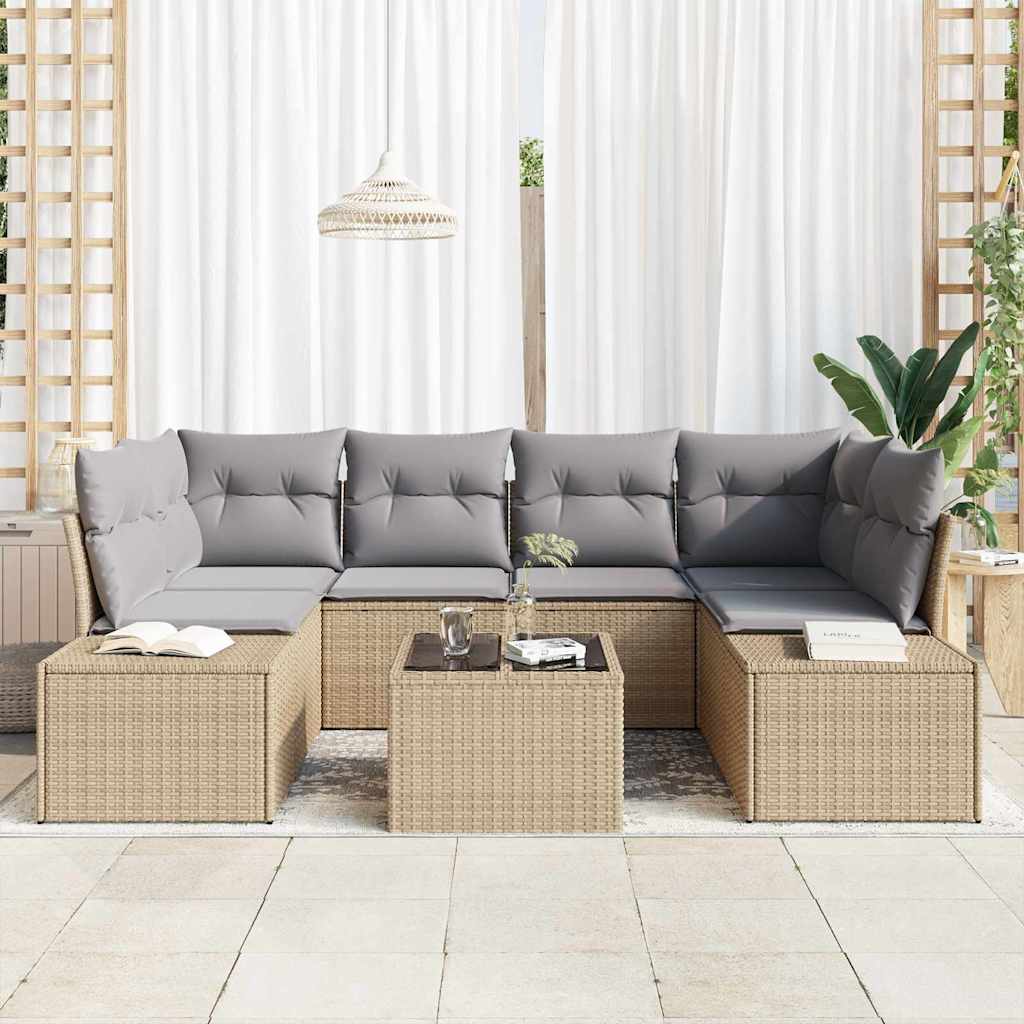 Set de canapele pentru grădină cu pernă 7 pcs Bej poliratan GartenMobel Dekor