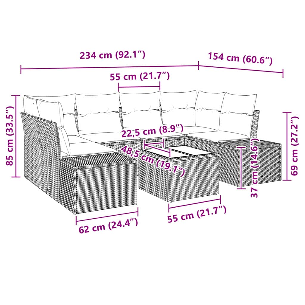 Set de canapele pentru grădină cu pernă 7 pcs Bej poliratan GartenMobel Dekor